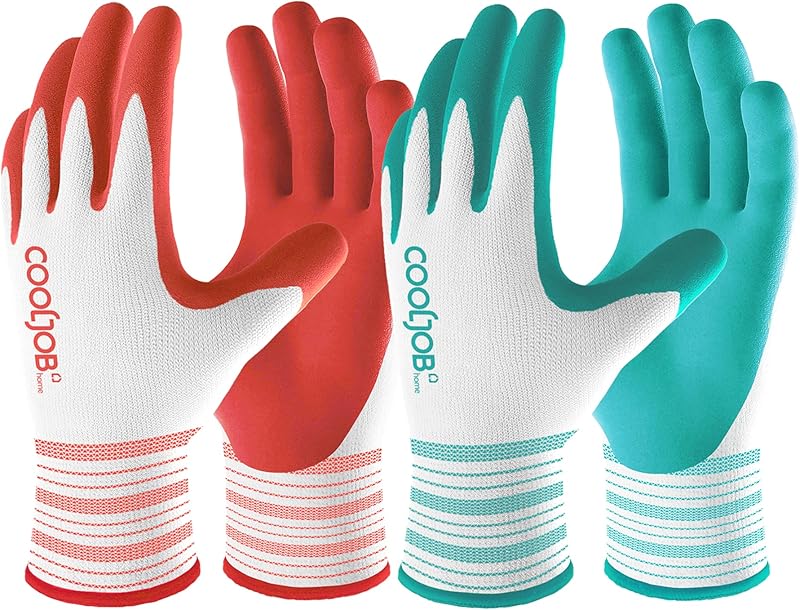 COOLJOB 6 Pairs Gardening Gloves for Women Ladies, Breathable Rubber Coated for Yard Garden, Outdoor Indoor Protective Work, Medium Size, Lavender Purple & Apple Green