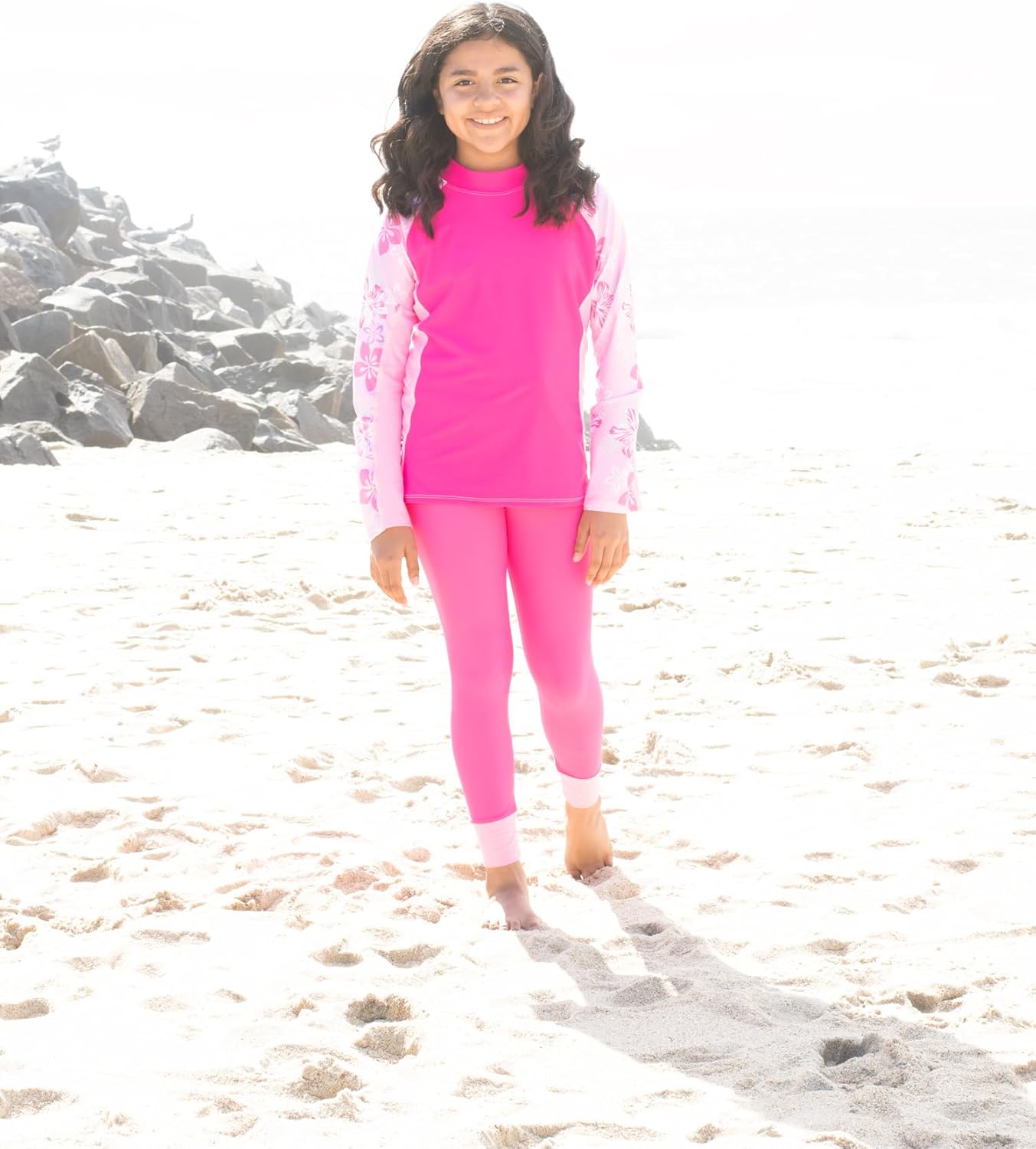 Tuga Girls Long Sleeve Rash Guard and Swim Legging Bathing Suit Set, UPF 50+