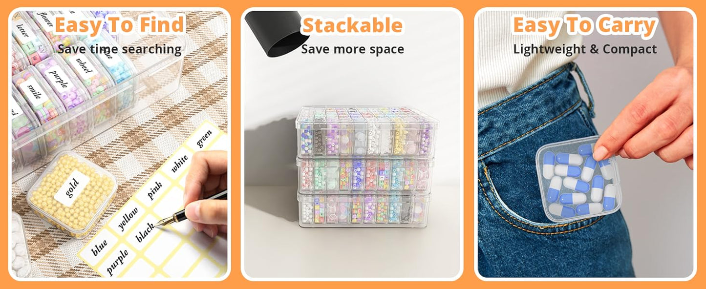 Mathtoxyz Bead Organizer Box, 62Pcs Small Bead Organizers and Storage Plastic Cases Mini Clear Bead Storage Containers Boxes with Hinged Lid and Rectangle for Bracelet Making DIY Jewelry Craft Nail