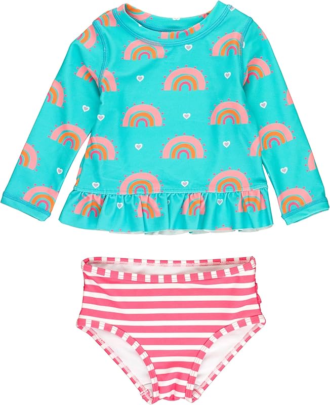 RuffleButts Baby/Toddler Girls Long Sleeve Rash Guard UPF50+ Sun Protected Bikini Swimsuit
