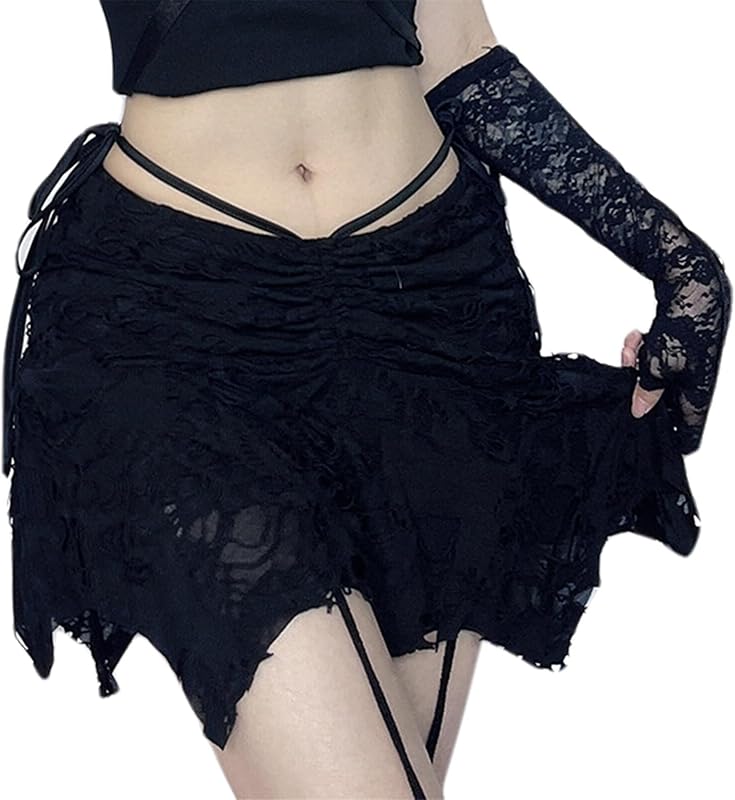 FEOYA Gothic Mini/Long Skirt for Women Sexy Pleated/Lace/Split/Fishtail Punk Skirt for Halloween/Streetwear/Party/Casual XS-XL