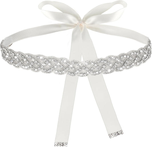 Handcrafted Bridal Rhinestone Wedding Waist Belt for Women, Bling Crystal Belts Glitter Ribbon Belt for Jeans Dress