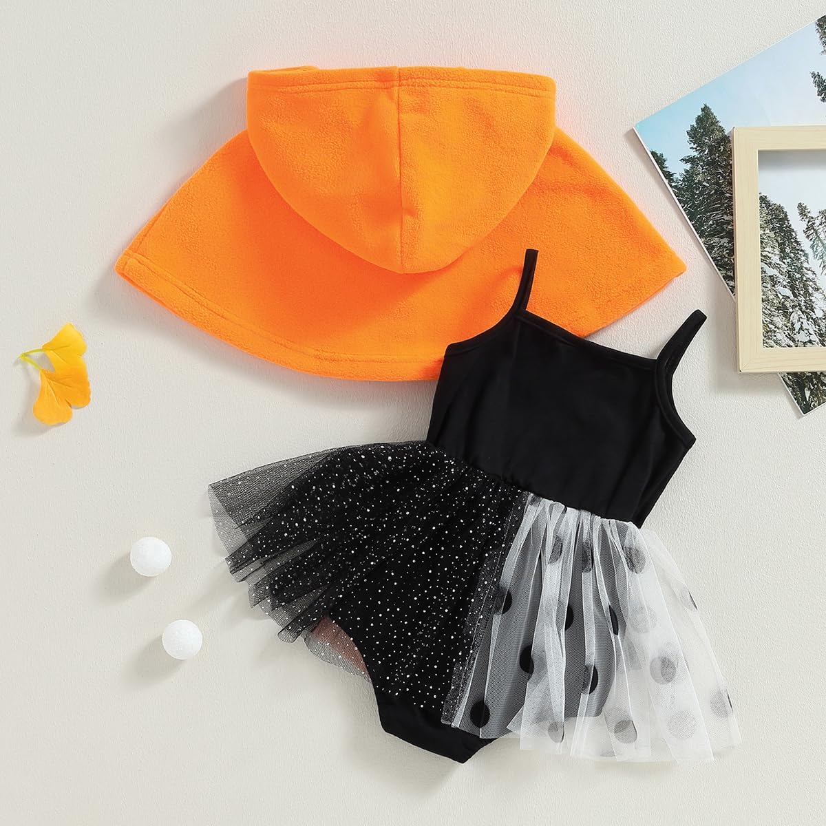 Yccutest Newborn Baby Girl Halloween Outfits 2Pcs Straps Tutu Romper Dress Halloween Cloak Coat Infant Pumpkin Witch Costume