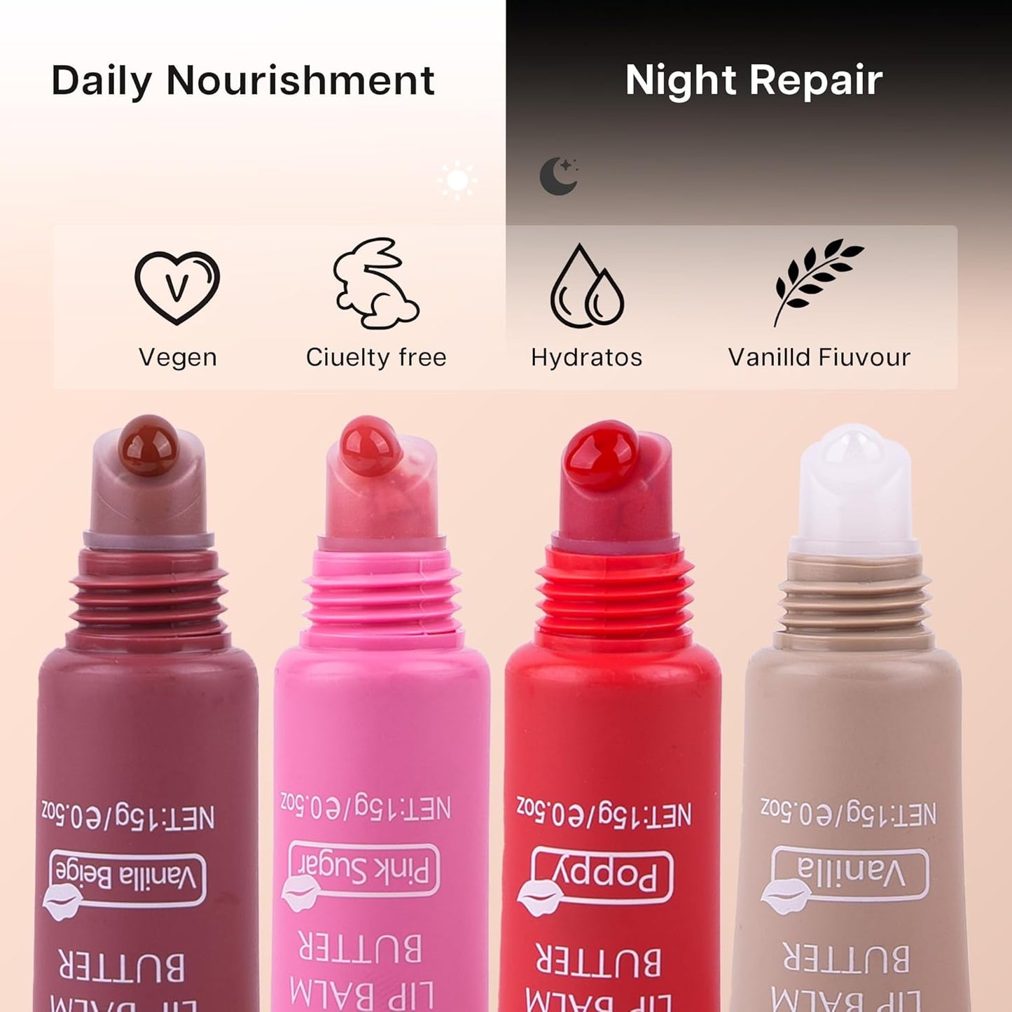 2-in-1 Silky Lip Butter Balm & Lip Gloss, Hydration with Shea & Olive Oil Blend, Non-Sticky Moisture for Chapped Lips, Natural Ingredients (6 Colors)