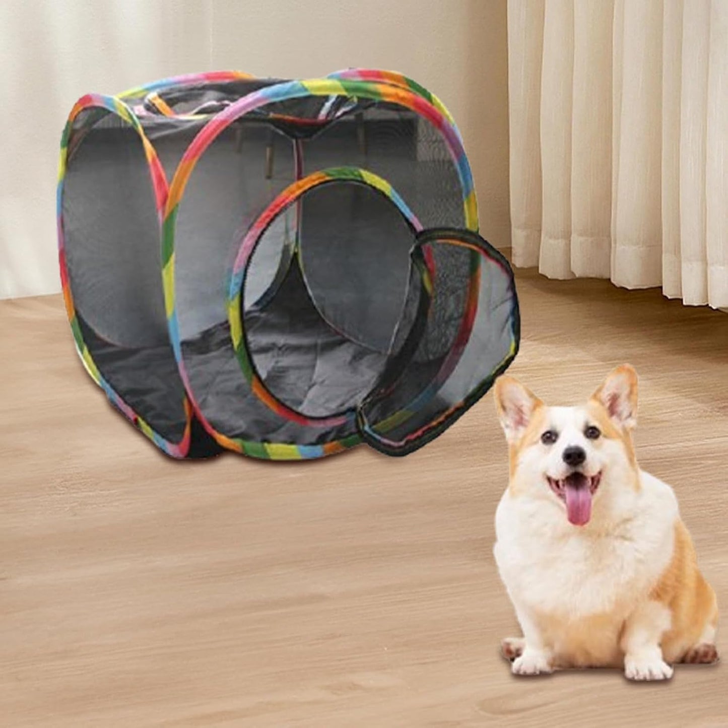 Cat Cube Tent, Rolling Cat Cube, Mesh Cube for Cats, Pet Play Cubic Outdoor, Folding Pop Open Pet Animal Playpen, Ventilated Pet Playhouse for Puppy Kitten Bunny (Black)