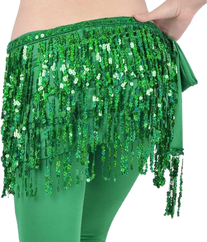 MUNAFIE Sequin Tassel Hip Scarf Sequin Tassel Skirts Rave Fringe Hip Scarf for Festival Belly Dance Skirt