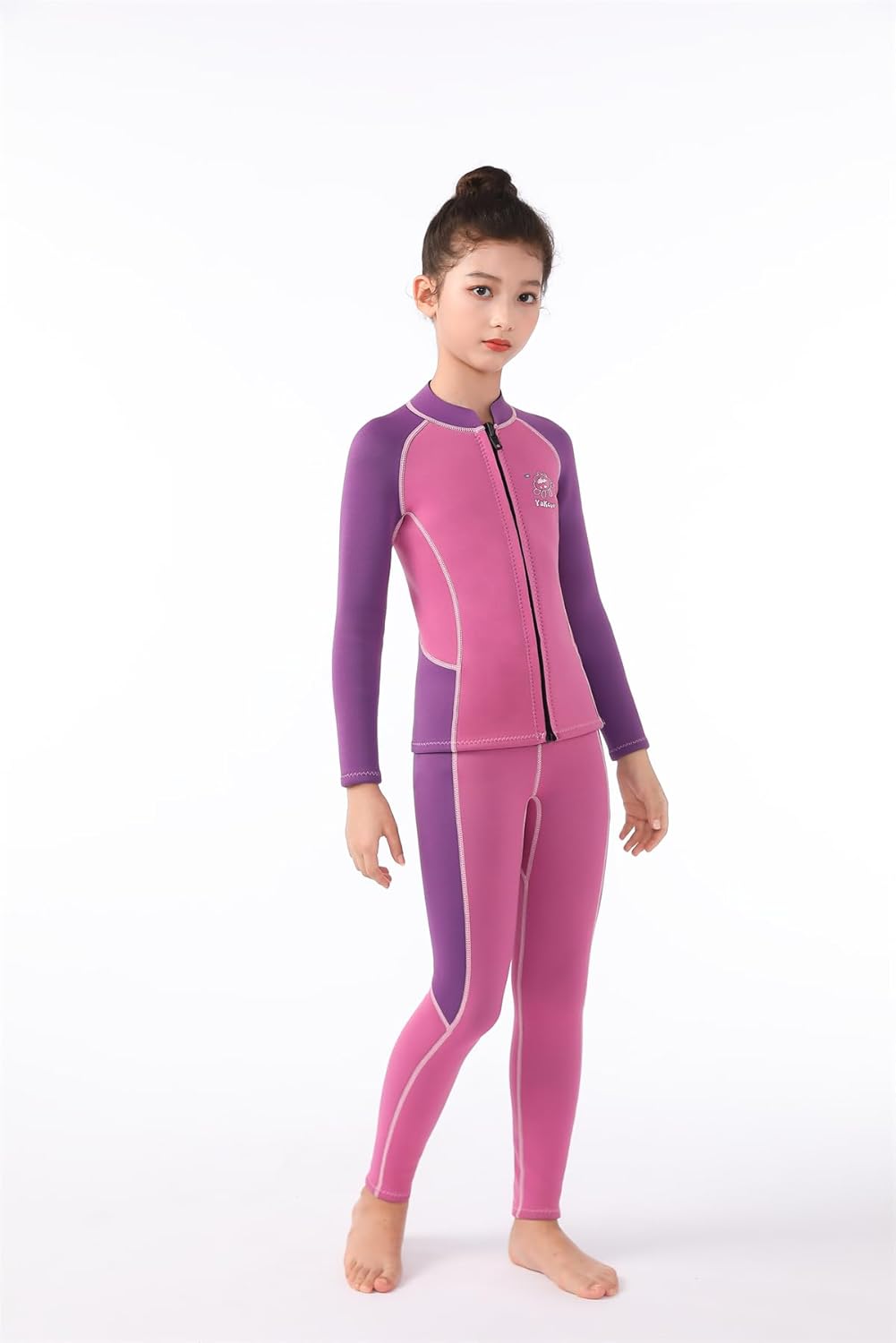 2 Pcs Boys Girls 2.5mm Long Sleeve Wetsuit Top Jacket with Neoprene Wetsuit Pant Set for Surfing Dive Snorkeling Water Sports