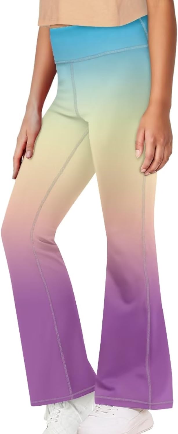 Girls' Athletic Leggings Bell Bottoms Kids Dance Running Yoga Pants High Waisted Workout Active Dance Tights