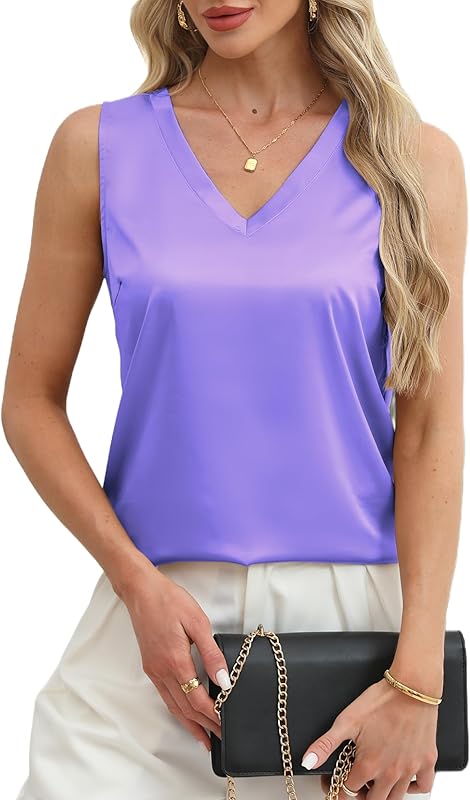 Mawor Satin Tank Tops for Women Casual V Neck Silk Basic Cami Camisoles