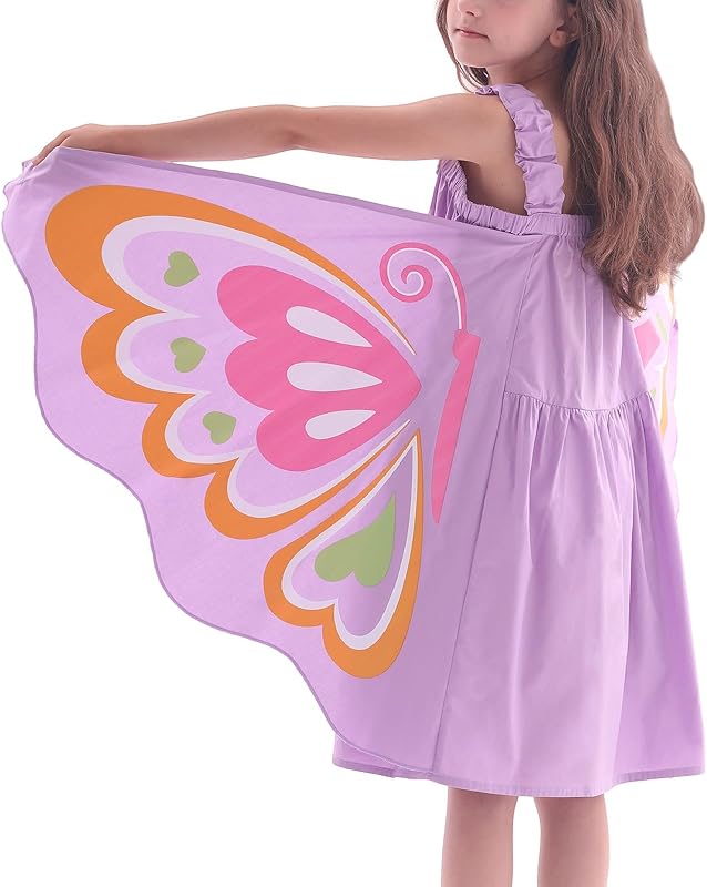 WELAKEN Kid Girls Butterfly Wings Dress - Toddler Cotton Sleeveless Fairy Sundress with Pockets