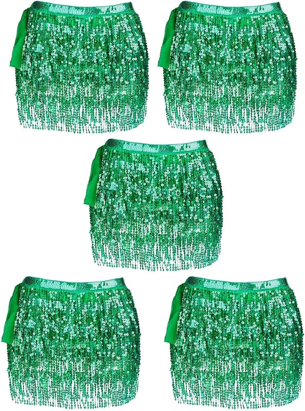 Women Belly Dance Skirt Tassel Fringe Skirts Sparkly Sequin Hip Scarf Party Costume