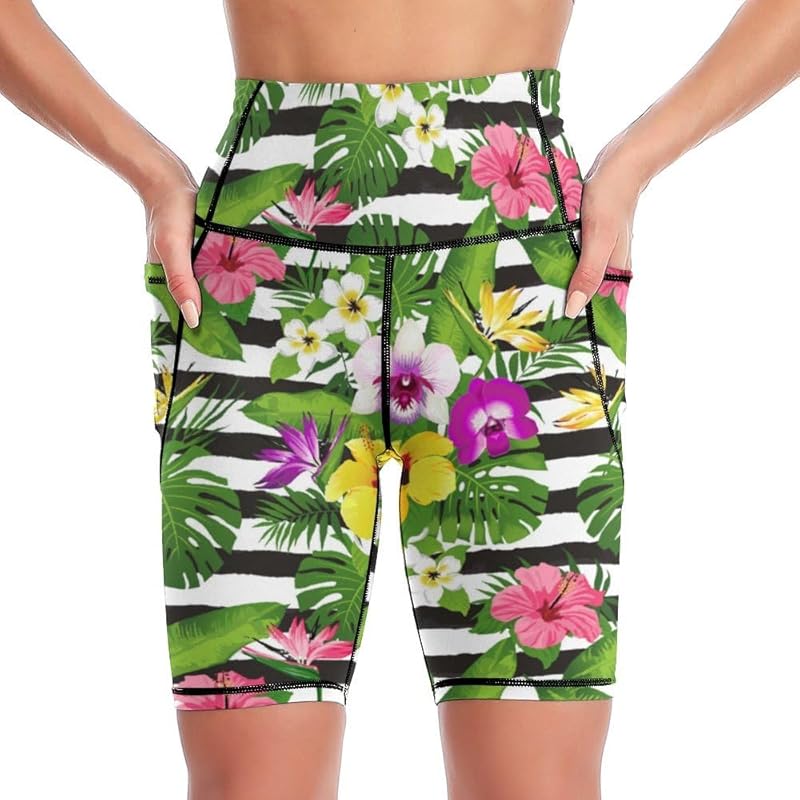 High Waist Workout Yoga Shorts for Women with Pockets Tummy Control Yoga Leggings Running Gym Biker Shorts