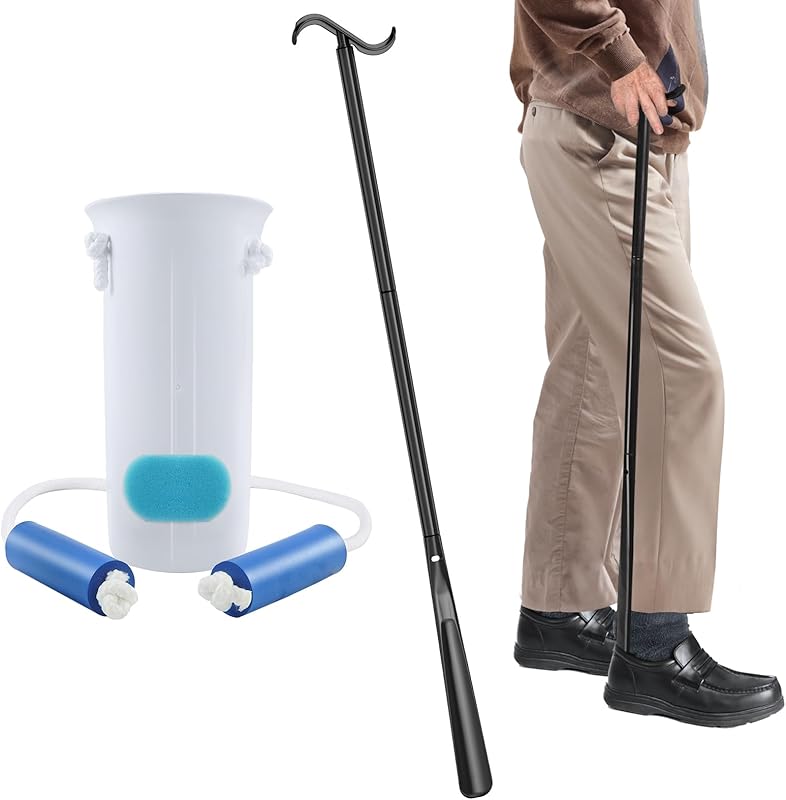 3 in 1 Sock Aid Device for Seniors Kit [Sock Aid and Dressing Stick] -Sock Aide Device with Foam Handles, 35 Inch Adjustable Extended Shoe Horn & Sock Puller Aid Easy On and Off