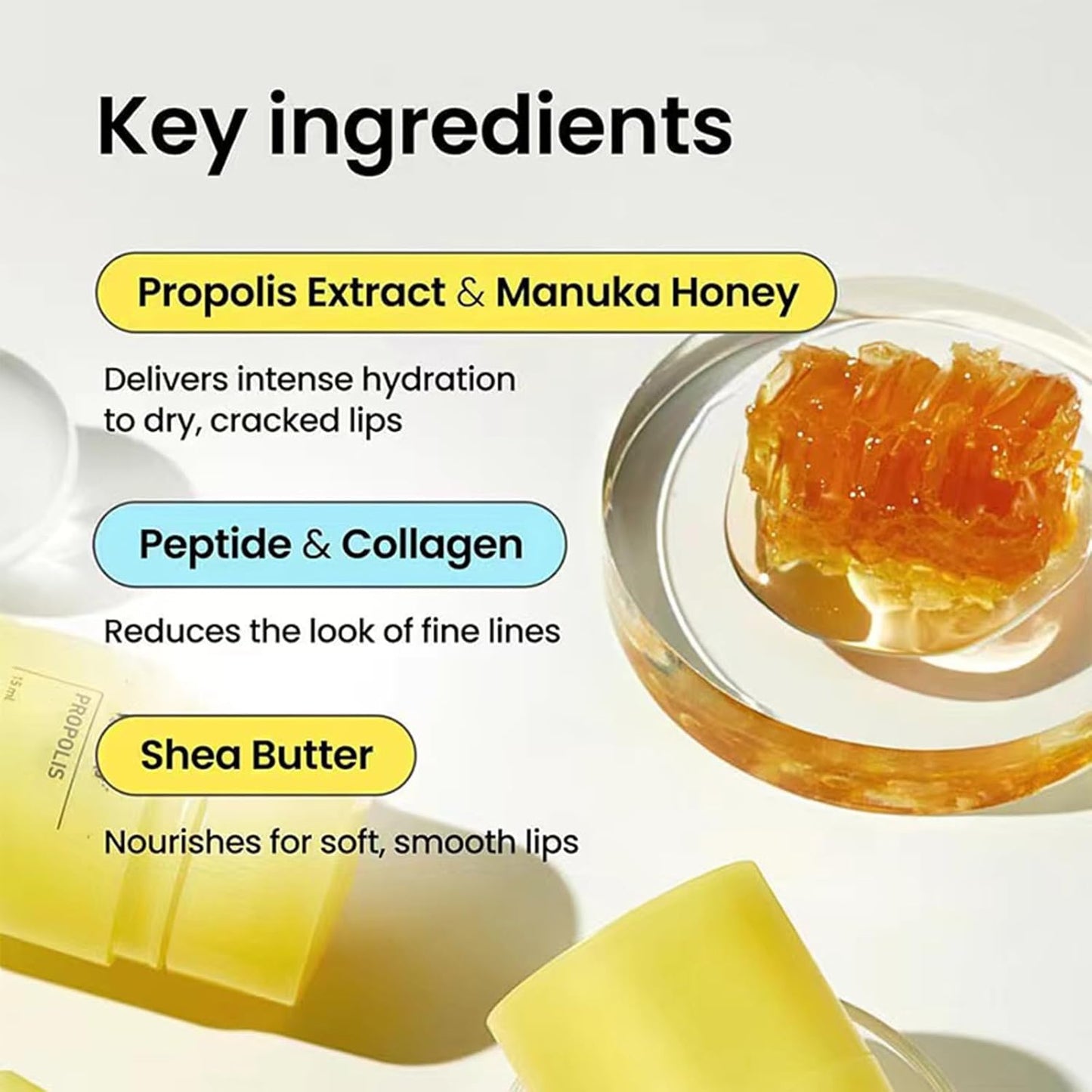 Honey Lip Butter, 12hrs Long-lasting Moisture, Gentle Exfoliation, Hygienic Twist Dispenser