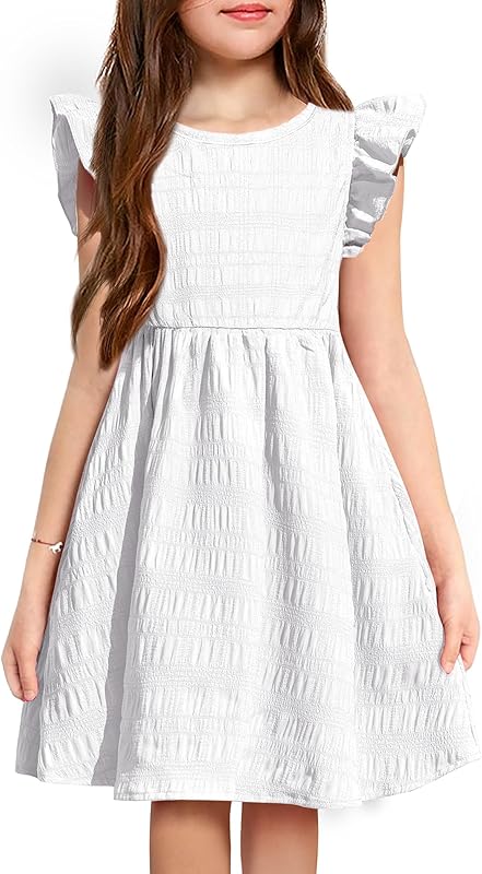 Arshiner Girls Dress Casual Ruffle Sleeveless A Line Summer Dresses with Pockets 4-12 Years
