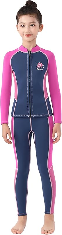 2 Pcs Boys Girls 2.5mm Long Sleeve Wetsuit Top Jacket with Neoprene Wetsuit Pant Set for Surfing Dive Snorkeling Water Sports - TrendyLookz