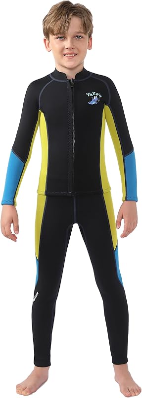 2 Pcs Boys Girls 2.5mm Long Sleeve Wetsuit Top Jacket with Neoprene Wetsuit Pant Set for Surfing Dive Snorkeling Water Sports - TrendyLookz