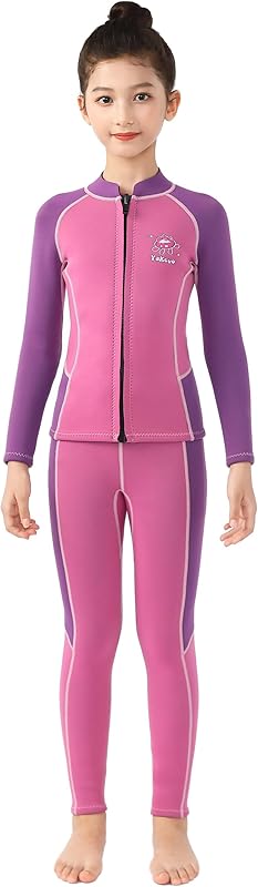 2 Pcs Boys Girls 2.5mm Long Sleeve Wetsuit Top Jacket with Neoprene Wetsuit Pant Set for Surfing Dive Snorkeling Water Sports - TrendyLookz