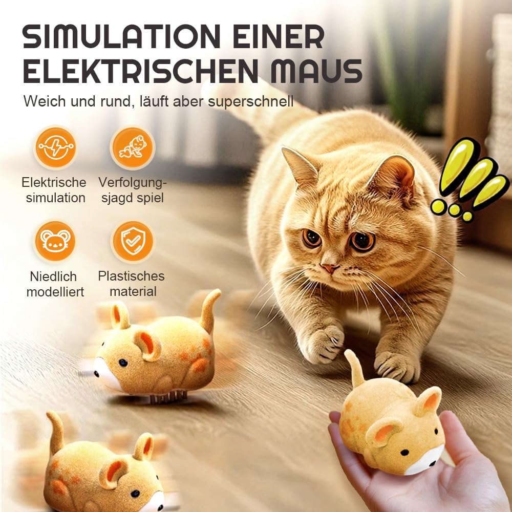 Katzenspielzeug Maus Elektrisch, 2025 Neu Interactive Electric Hamster Cat Toy, Selbst bewegen Hindernisse vermeiden Interaktives Katzenspielzeug Selbstbeschäftigung (Gelb + Kaki + Grau)