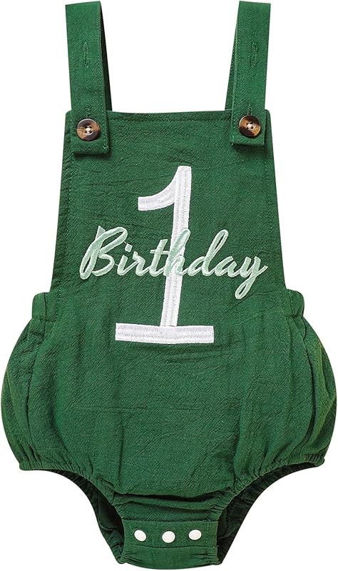 Baby Boys Girls 1st Birthday Romper Baby First Birthday Outfit Boy Solid Color Jumpsuit Cake Smash Outfit