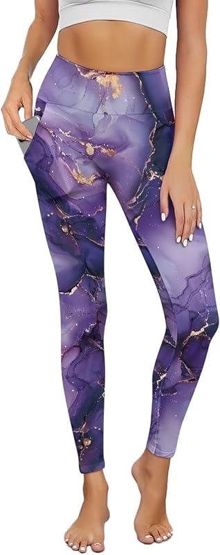 Poceacles Yoga Pants for Women with Pockets Full Length Workout Leggings High Waist Tummy Control Lounge Pants Activewear