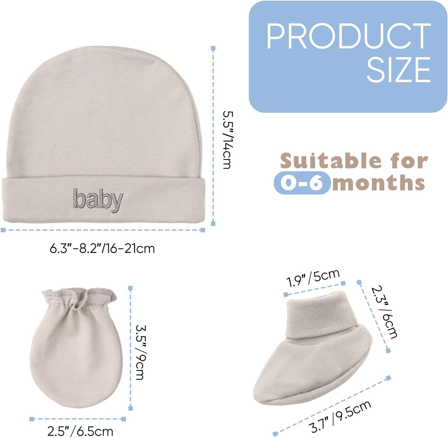 Newborn Baby Hats Mittens and Socks Set Cotton Infant Beanie Cap Socks Mittens for Newborn Baby Boy Girl 0-6 Month
