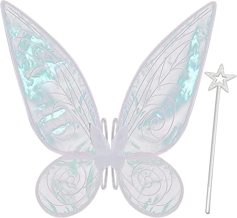 quescu Fairy Wings for Adults,Butterfly Wings for Girls,Angel Wings,Fairy Costume for Women Halloween Dress Up Party Favor (White)