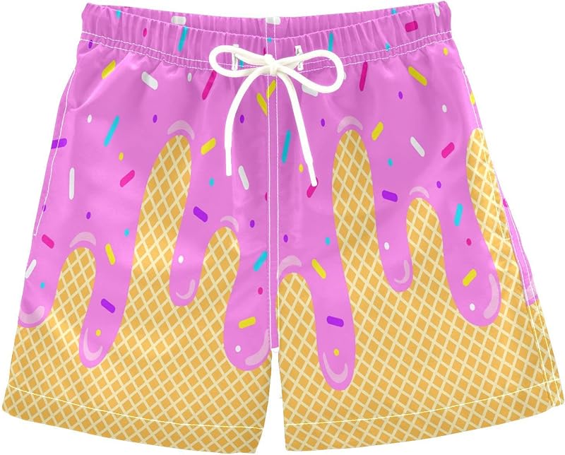 Ice Cream Boy Swim Trunks Waffle Or Cone Quick Dry Bathing Suit Swimsuit,Toddler Beach Board Shorts 2-16Years