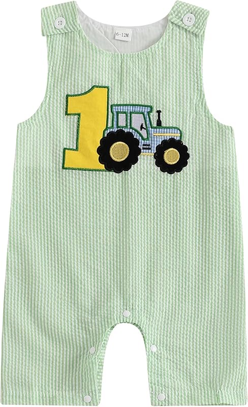 Baby Boy Birthday Outfit Sleeveless 1st Embroidery Birthday Romper Jumpsuit Cute One Piece Cake Smash Outfits