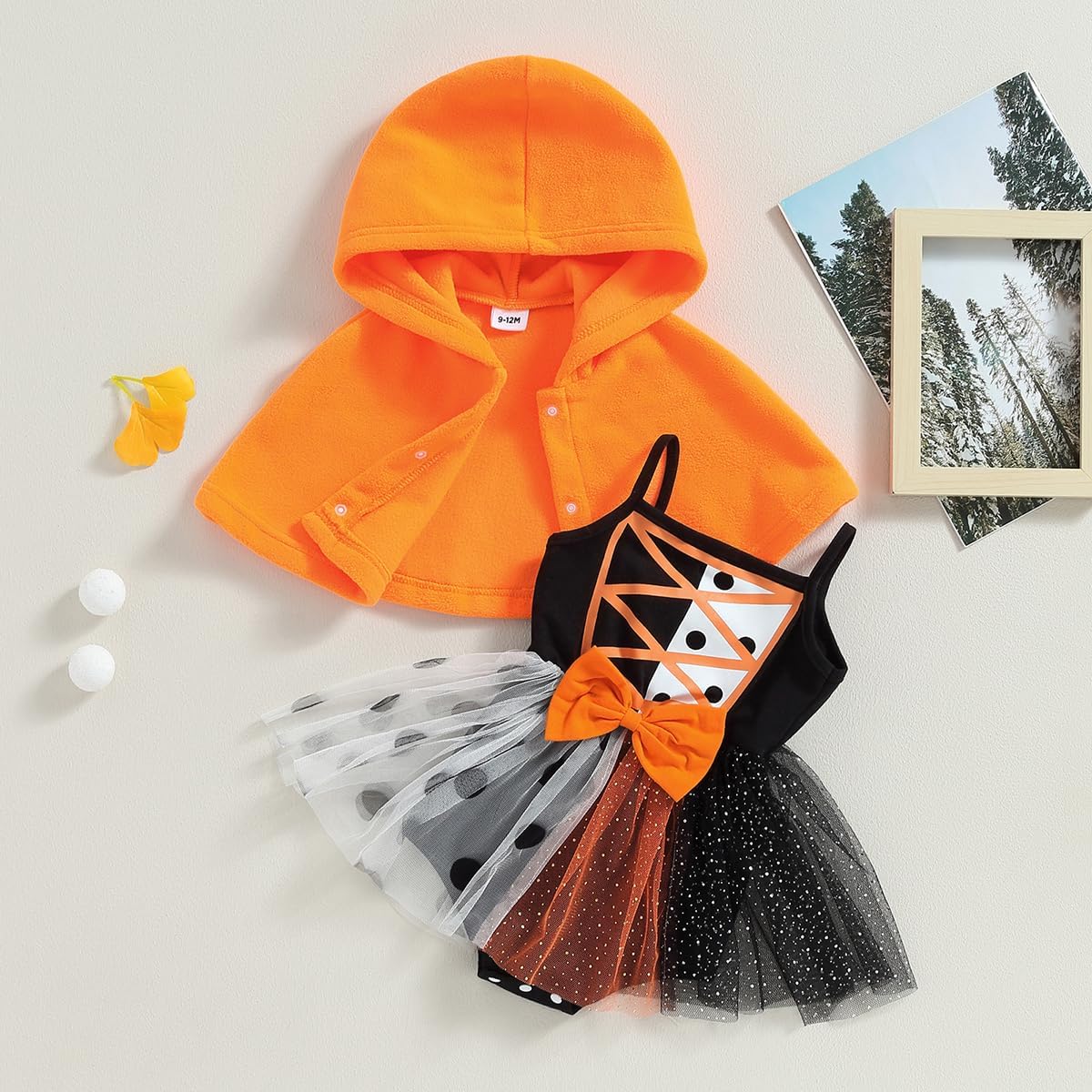 Yccutest Newborn Baby Girl Halloween Outfits 2Pcs Straps Tutu Romper Dress Halloween Cloak Coat Infant Pumpkin Witch Costume