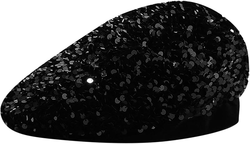 Women Beret Hat Glitter Sequins French Style Beanie Cap Adjustable Fashion Shimmer Hat for Girls Ladies