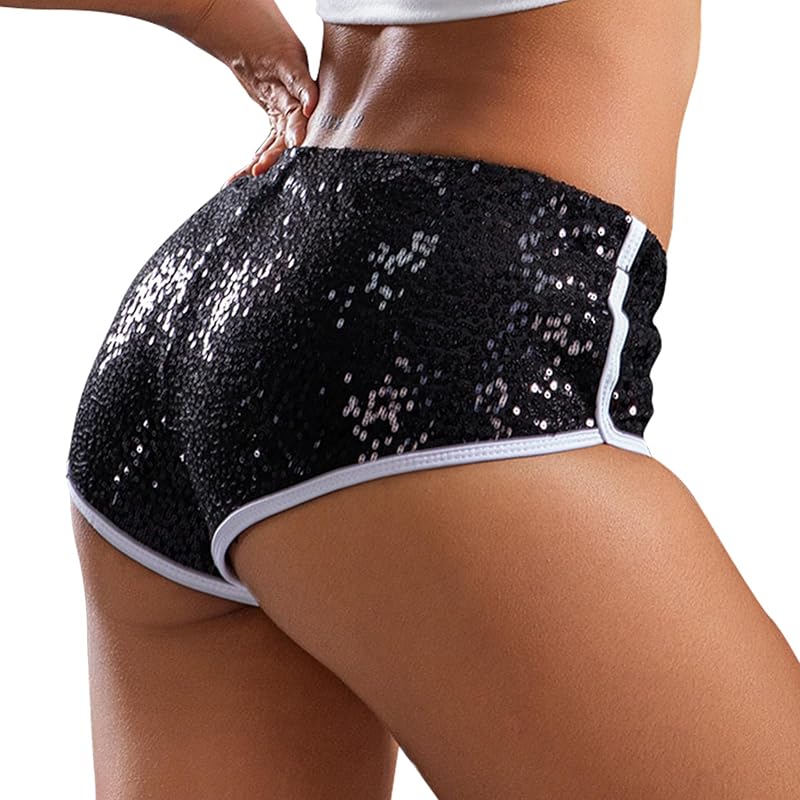 SEAUR Women's Sexy Sequins Booty Shorts Sparkly Low Waist Shorts Dance Rave Bottoms