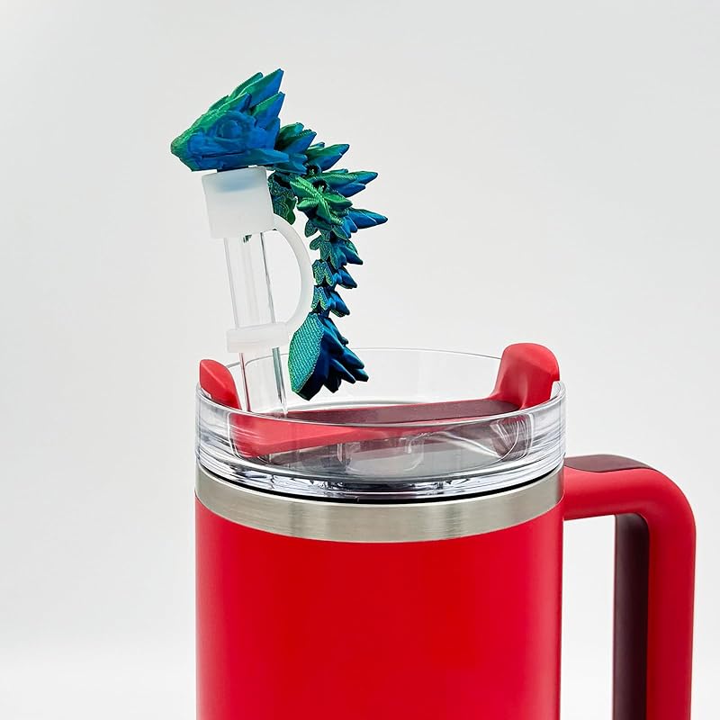 Dragon Straw Cover Cap Compatible with Stanley 30 & 40oz Straw Cup, Silicone Straw topper with 3D Printed Dragon, Cool Tumbler Accessories (Blue-Purple), Halloween Decorations