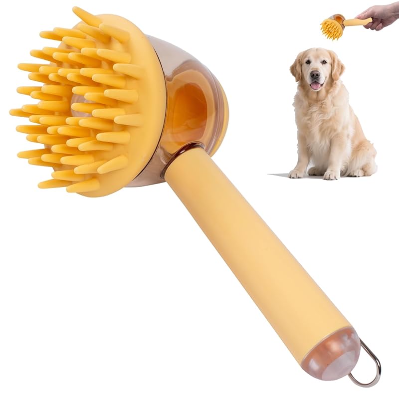 3-in-1 Pet Bath Brush for Dogs & Cats | Shower Massage Brush, Deshedding Comb & Lathering Tool | Anti-Frizz Grooming Brush for Bath Time (beige)