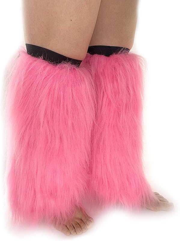 FHQHTH Fuzzy Faux Fur Leg Warmers Fur Heels Long Boots Cuff Cover has Elasticity One Pair Dionysia Boot cover Carnival 18"
