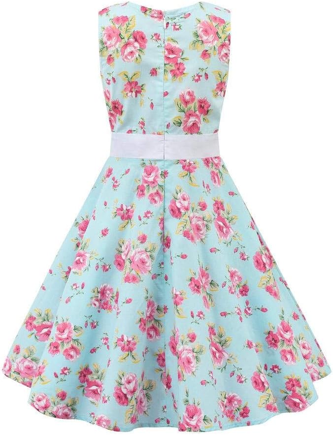 Kids Girls 50s Audrey Vintage Polka Dot Swing Party Rockabilly Dress Retro Peter Pan Doll Collar Wedding Casual Skater Dress