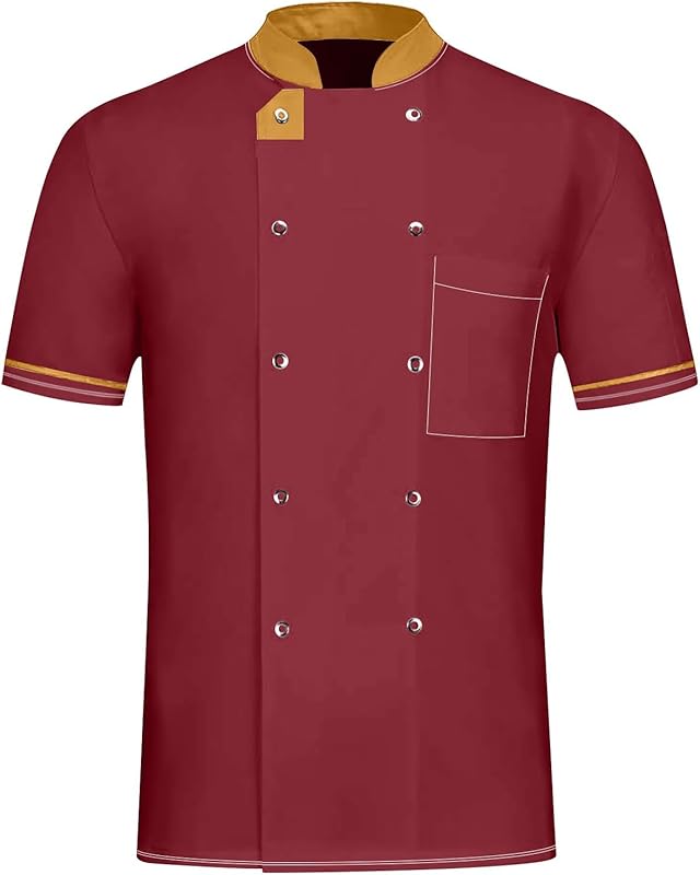 Unisex Chef Coat Short Sleeve Cook Shirts Buttons Restaurant Kitchen Food Service Uniform Chef Jacket for Men Women
