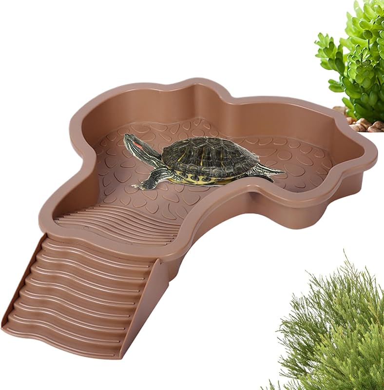 Piscine Tortue Terrestre Mangeoire, Plat d'eau Bassin pour Tortue de Piscine avec Rampe, Bol d'eau pour Reptiles avec Échelle, Bassin de Douche pour Terrasse (A)