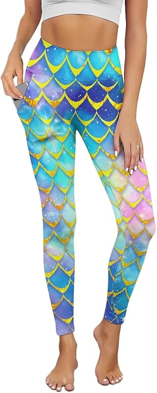 Poceacles Yoga Pants for Women with Pockets Full Length Workout Leggings High Waist Tummy Control Lounge Pants Activewear