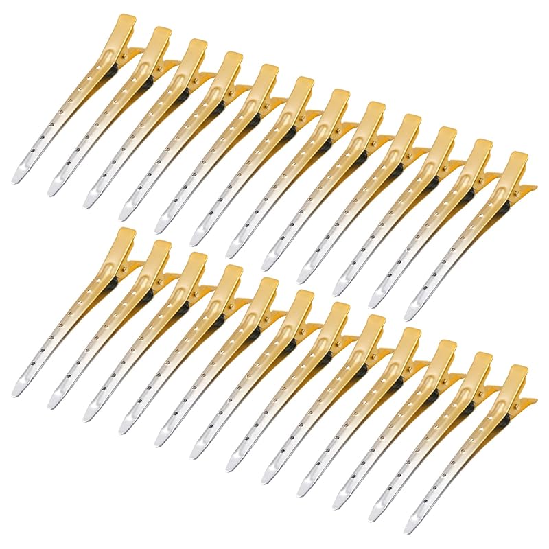 24 Packs Duck Bill Clips, Bantoye 3.5 Inches Rustproof Metal Alligator Curl Clips with Holes for Hair Styling, Hair Coloring, Silver