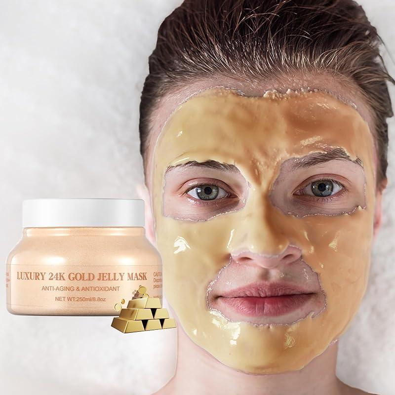 Jelly Masks Powder for Facials Professional,Hydrating Gel Powder For Facial Mask,Jelly Mask Peel-Off Face Mask for Women,Moisturizing Jelly Mask for Face Skincare,8.8 Oz（24K Gold