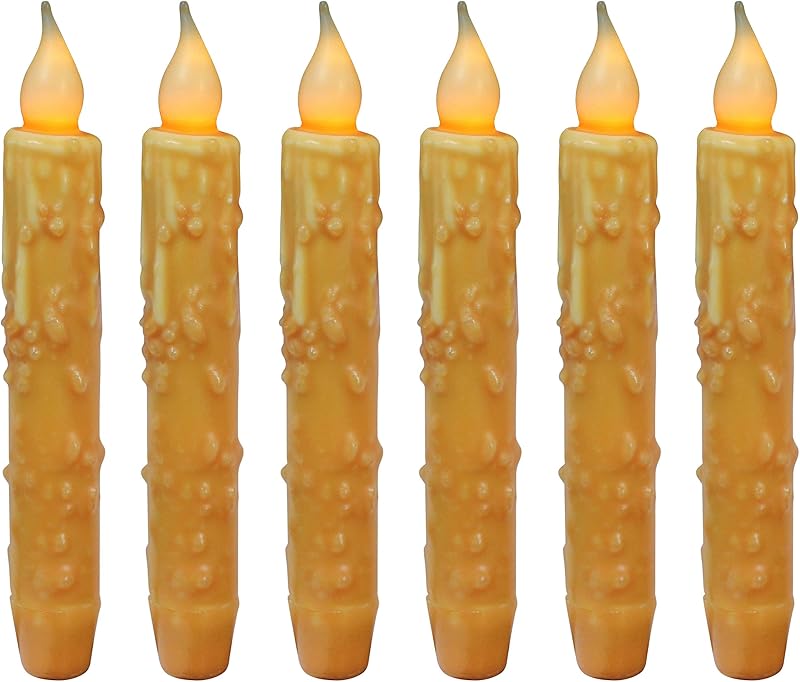 CVHOMEDECO. Real Wax Hand Dipped Battery Operated LED Timer Taper Candles Country Primitive Flameless Lights Décor, 6-3/4 Inch, Matt Black, 3 PCS in a Package