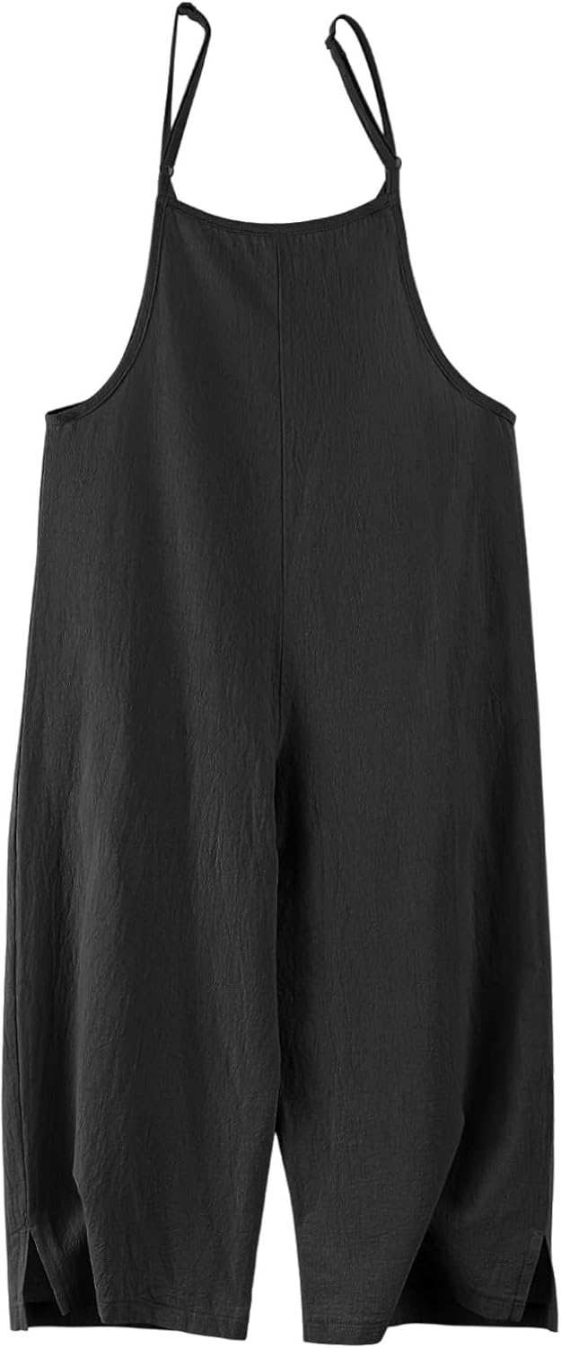 Rolanko Girls Jumpsuit Adjustable Spaghetti Strap Loose Overalls Rompers, Cotton Baggy Plain Playsuits with Pockets for Age 5-12 Years