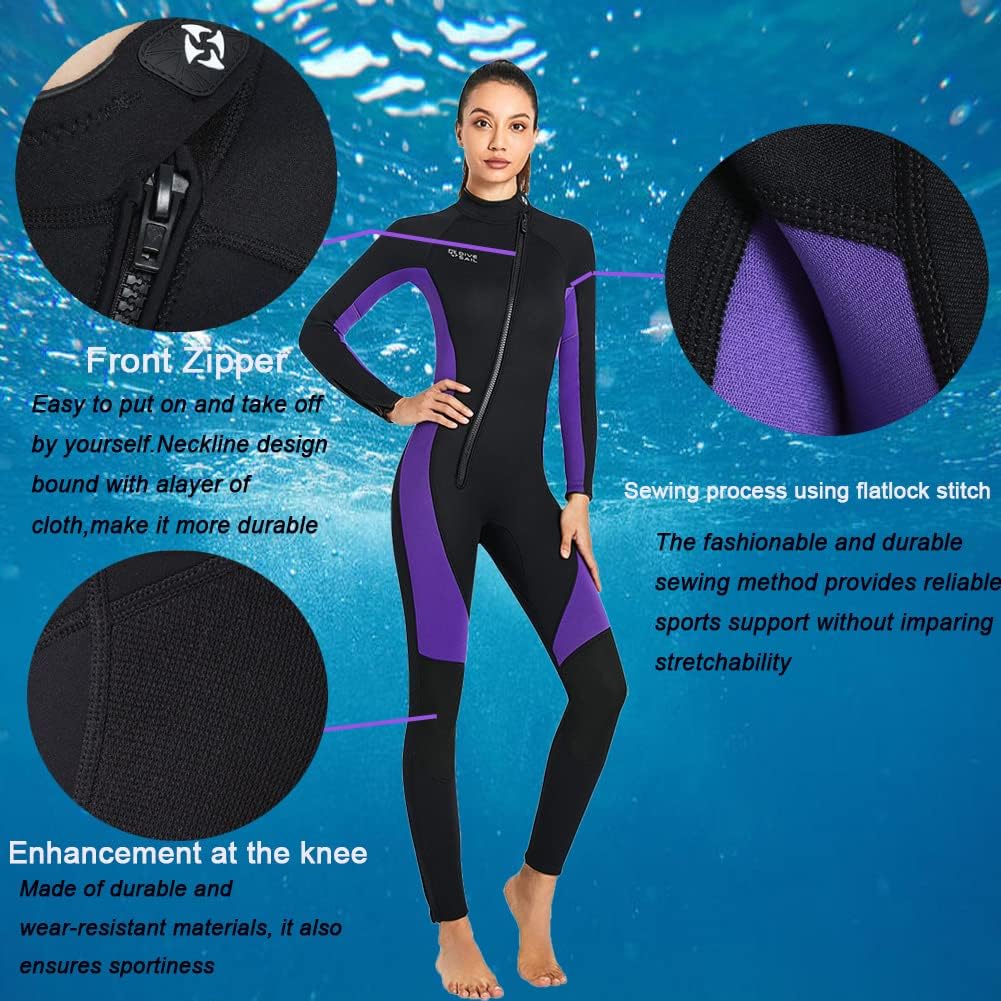 Wet Suits for Women Men Full Body 3MM Neoprene Wetsuit Diving Suit in Cold Water, Long Sleeves Front Zip Scuba Wetsuits One Piece Thermal Swimsuit for Surfing Snorkeling Kayaking Swimming Canoeing