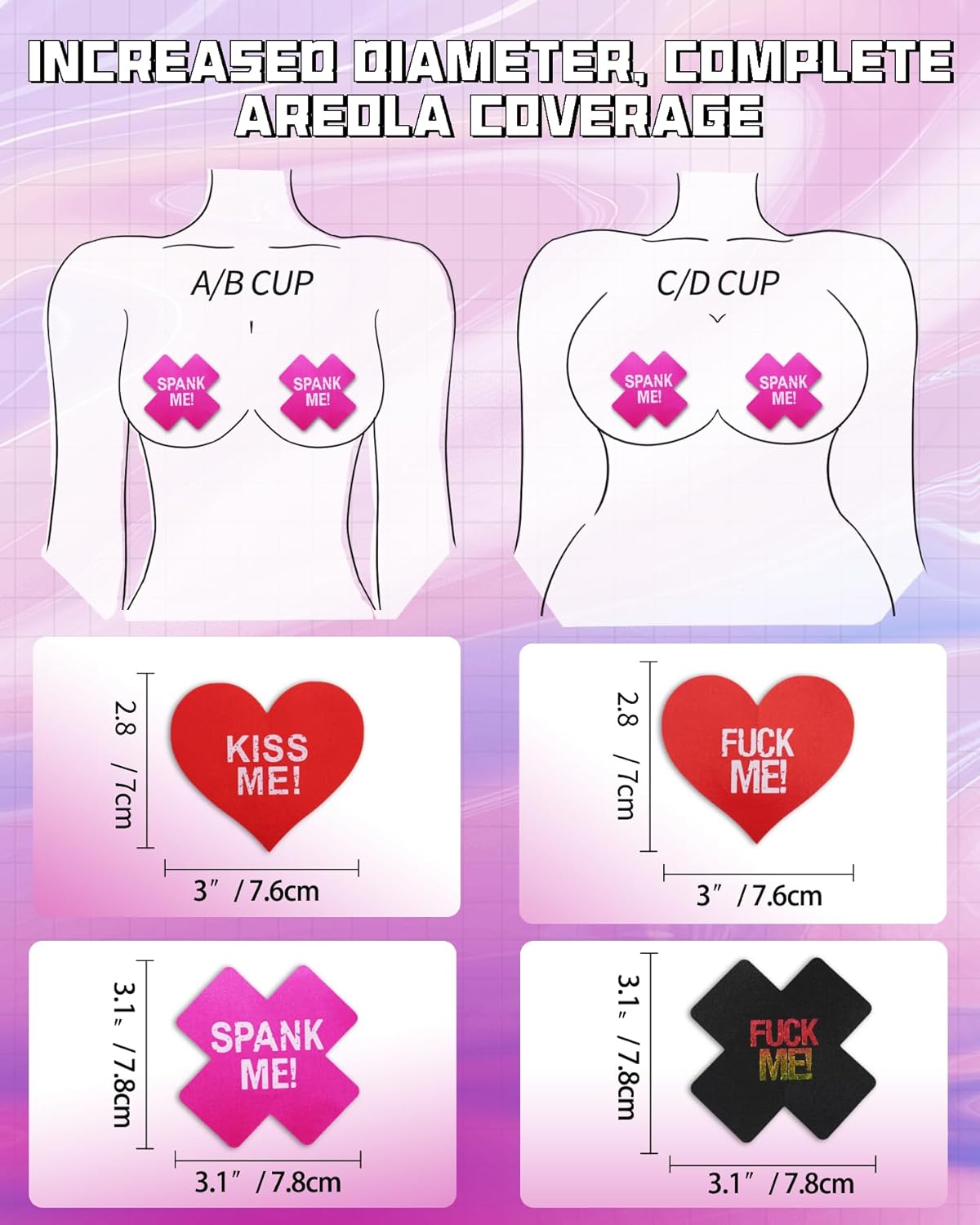 Pasties Sexy Nipple Covers 9 Pack Fun Pasty Pack for Rave Party Goth Lingerie Heart X Breast Petals with Words