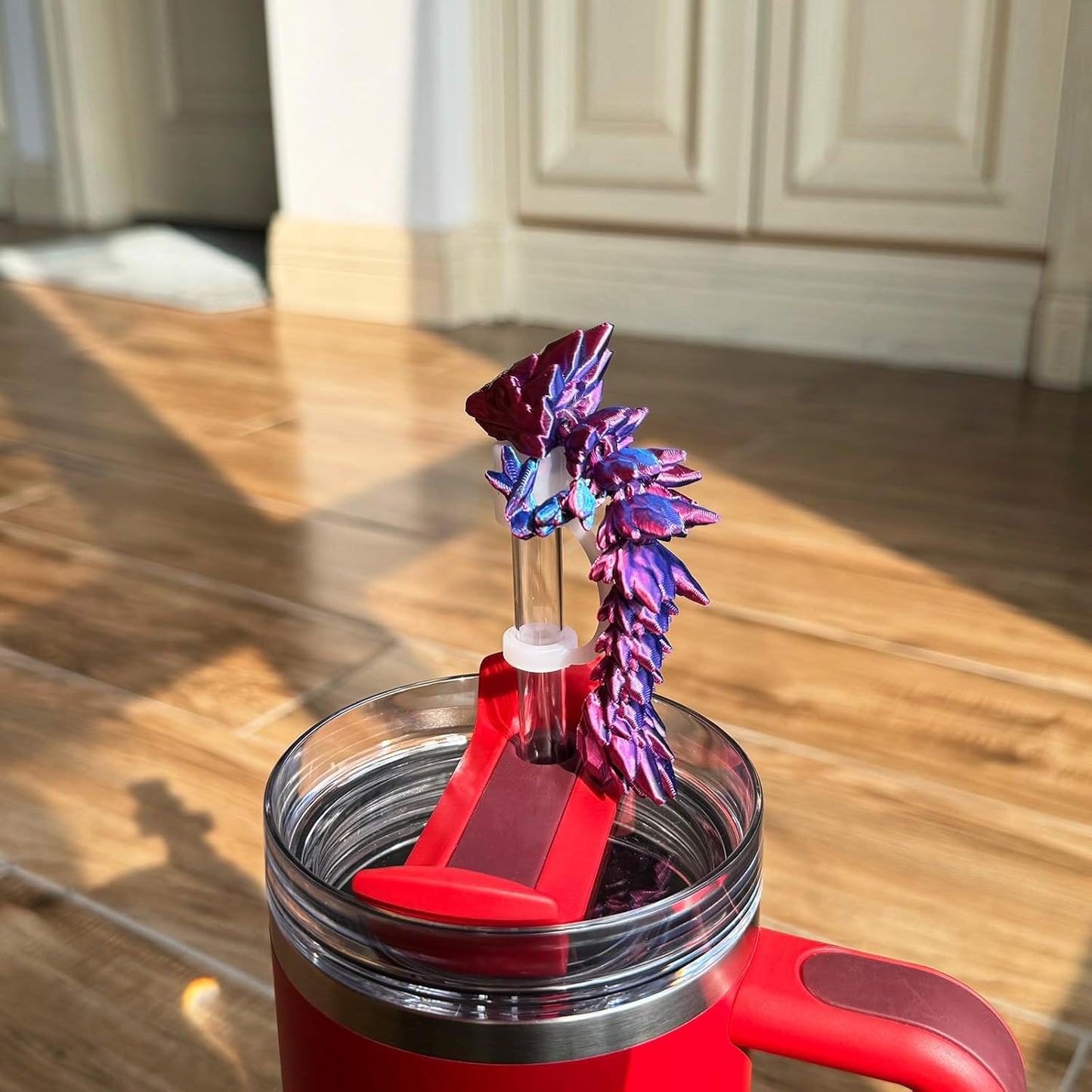 Dragon Straw Cover Cap Compatible with Stanley 30 & 40oz Straw Cup, Silicone Straw topper with 3D Printed Dragon, Cool Tumbler Accessories (Blue-Purple), Halloween Decorations