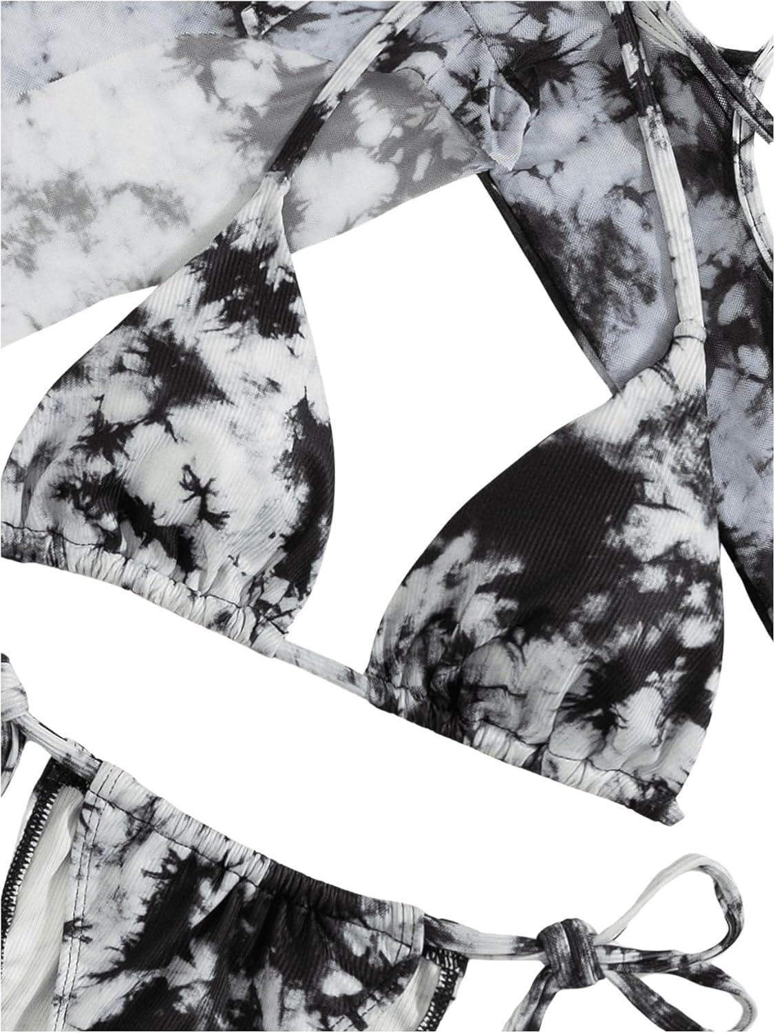 OYOANGLE Women's 3 Piece Tie Dye Triangle Bikini Tie Side Halter Swimsuit Monokin with Cut Out Cover Up