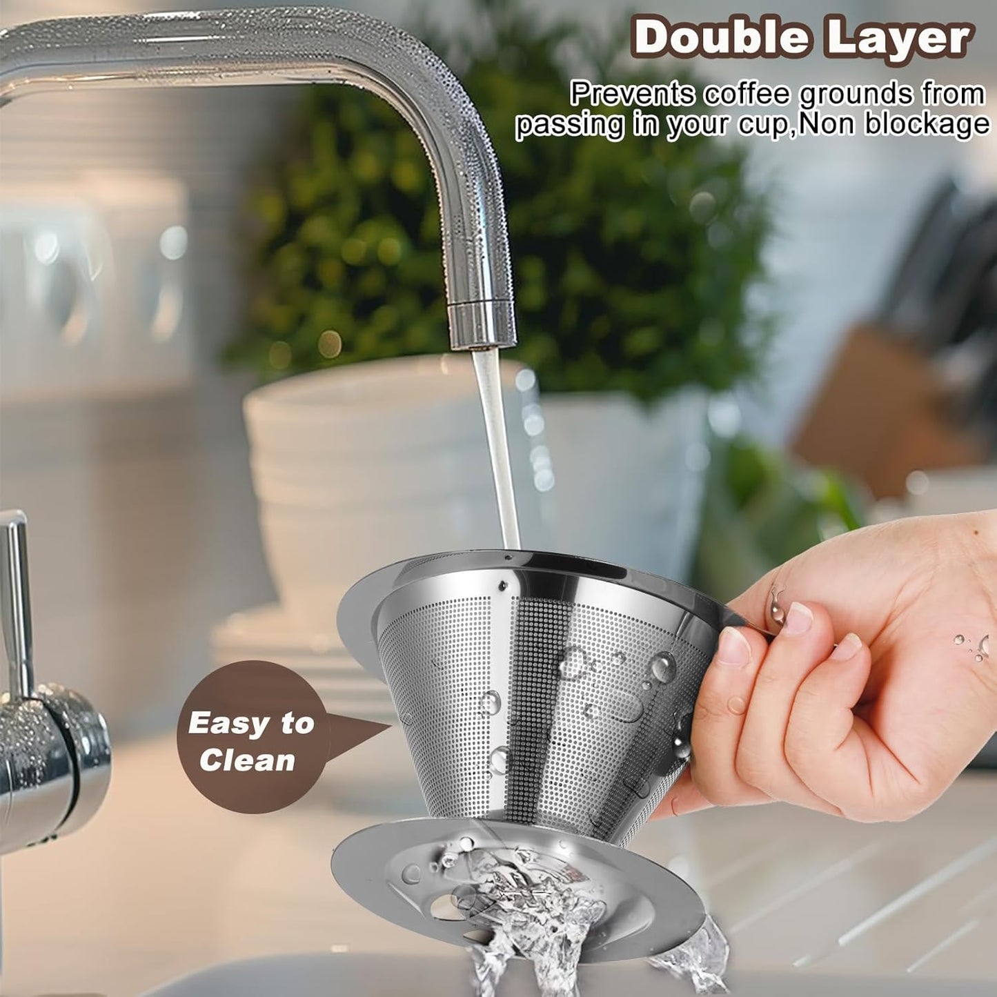 Upgraded Pour Over Coffee Filter, Coffee Dripper, Paperless Mess Stainless Steel Coffee Filter, Maker One to Two Cup Coffee, Easy to Use and Clean (Middle(1-2CUPS))