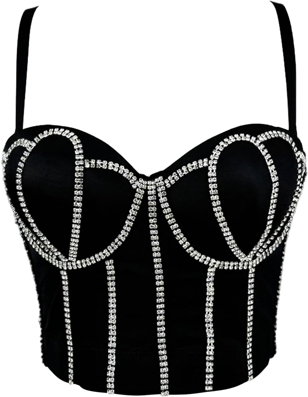 Women's Handmade Rhinestone Diamond Push up Bustier Crop Top Punk Corset Bra Vest With Detachable Strap