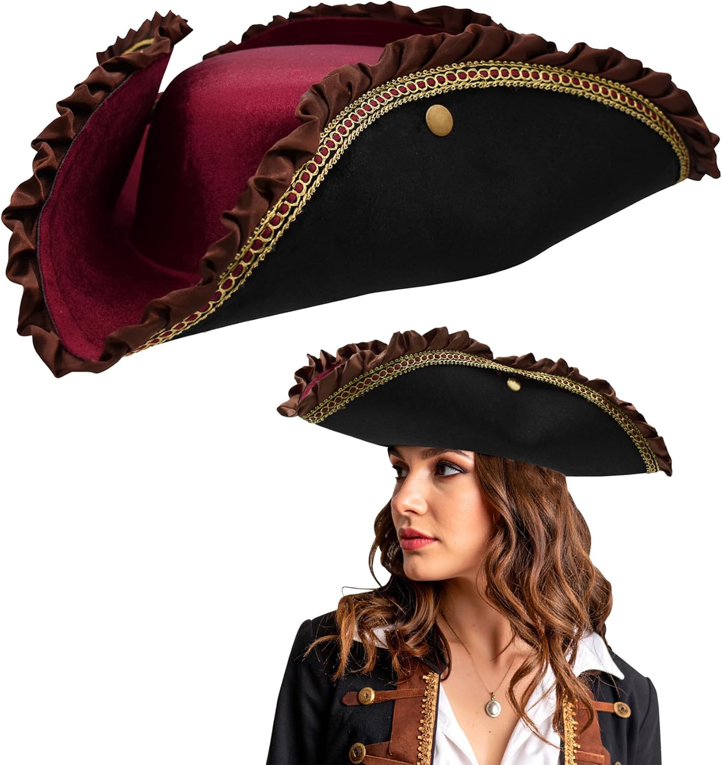 Nicky Bigs Novelties Adult Deluxe Black Tricorn Tricorner Pirate Hat Buccaneers Cap Costume Accessory